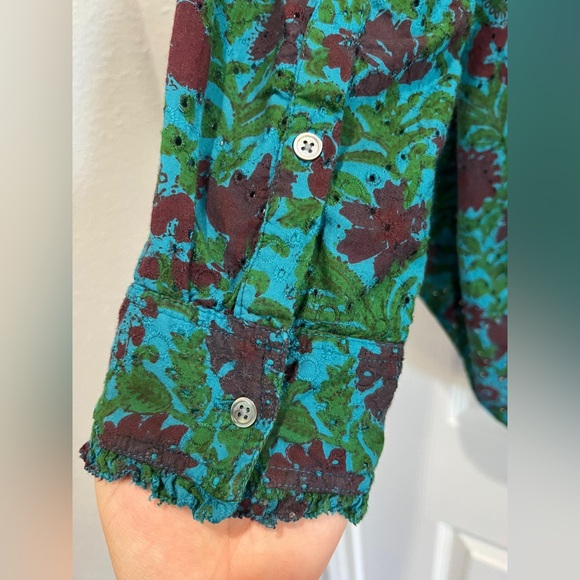 Sundance Rhea Eyelet Floral Button Down Shirt Boho Western Top Medium - Picture 5 of 10